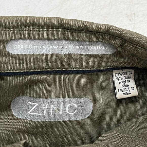 Zinc Shirt Large Mens Greenish Wrinkle Resistant Business Casual Button-Down - Picture 6 of 8